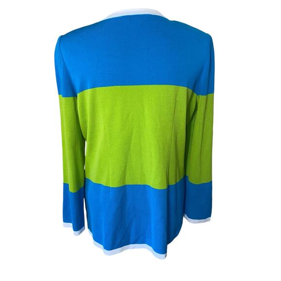 Exclusively Misook Blue Green Colorblock Long Sleeve Cardigan Sweater Size M - Picture 5 of 10